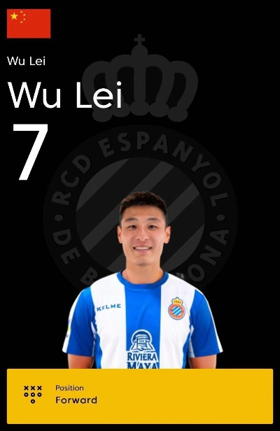 武磊身穿西甲7号球衣英文 武磊 wearing La Liga No.7 jersey in English